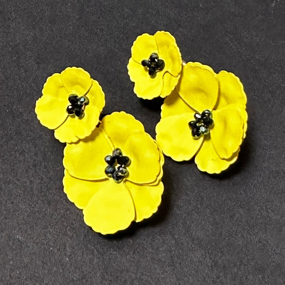 Anthropologie Yellow Floral Drop Down Jacket Earring